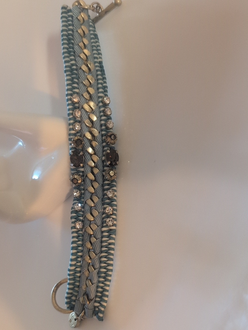 UP Zipper Woven Blue Crystal Accent Women’s Bracelet